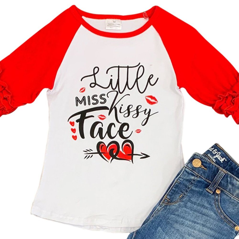 2 pieces - Ruffle Sleeve Little Miss Kissy Face Heart T-Shirt Top Toddler Girl